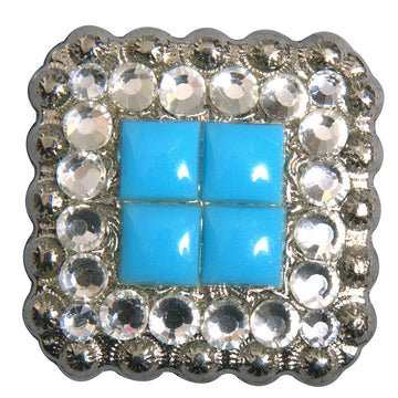 1 Pcs Hilason Turquoise Stone Clear Crystal Square Nickle Concho Saddle